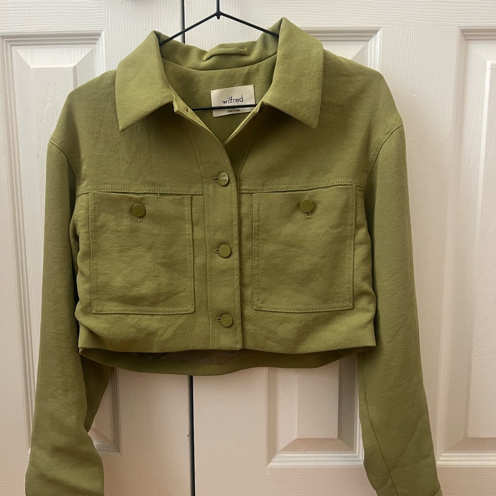 Aritzia Wilfred Olive Green Cropped Jacket